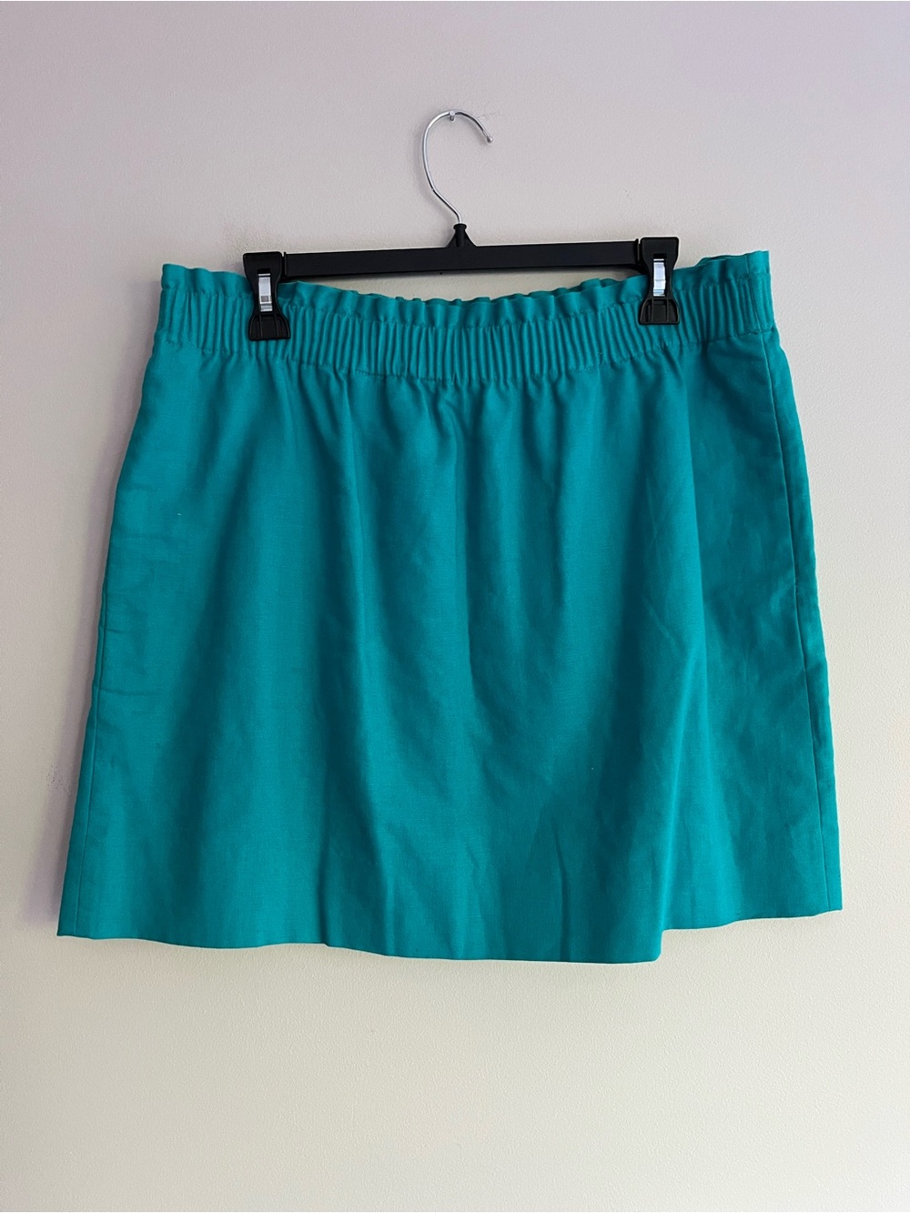 J. Crew Factory Teal Elastic-Waist A-Line Linen Cotton Blend Mini Skirt Size 12
